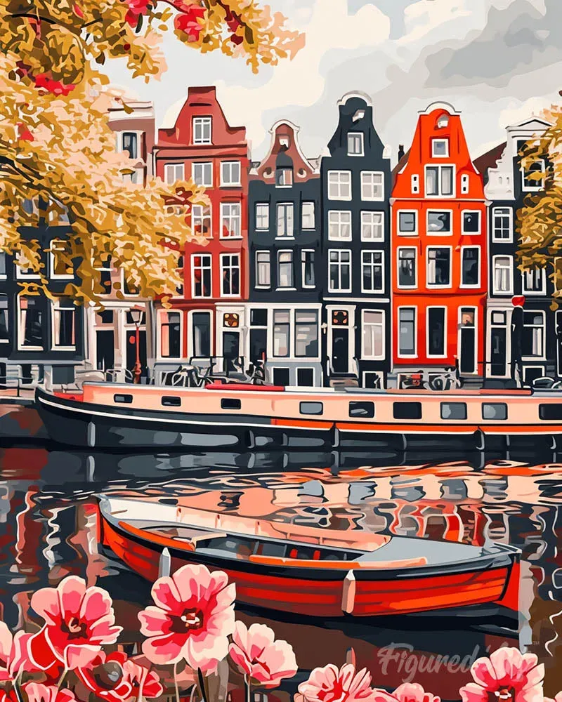 Broderie diamant Vue du Canal à Amsterdam