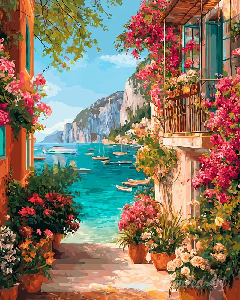 Broderie diamant Vue sur la Riviera Italienne