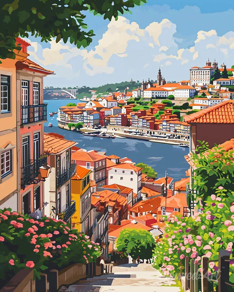Broderie diamant Vue sur le fleuve à Porto