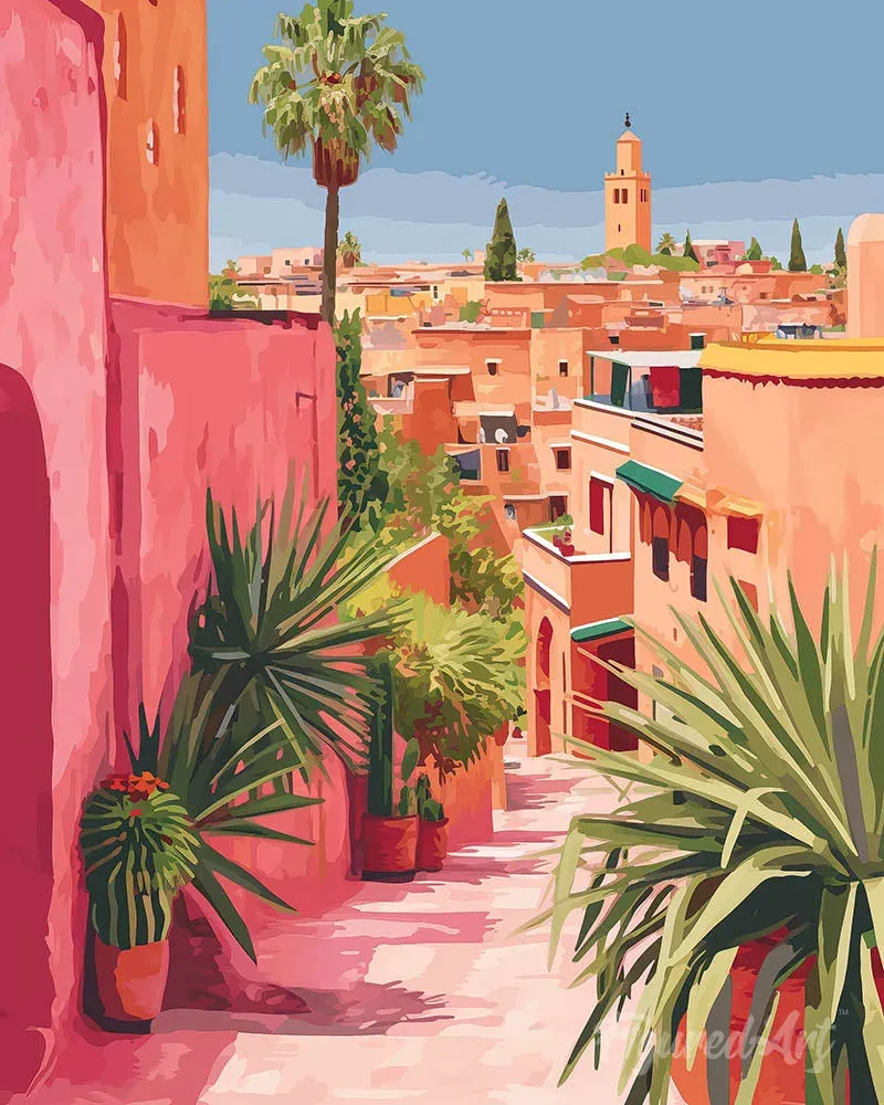 Broderie diamant Vue sur une ville marocaine