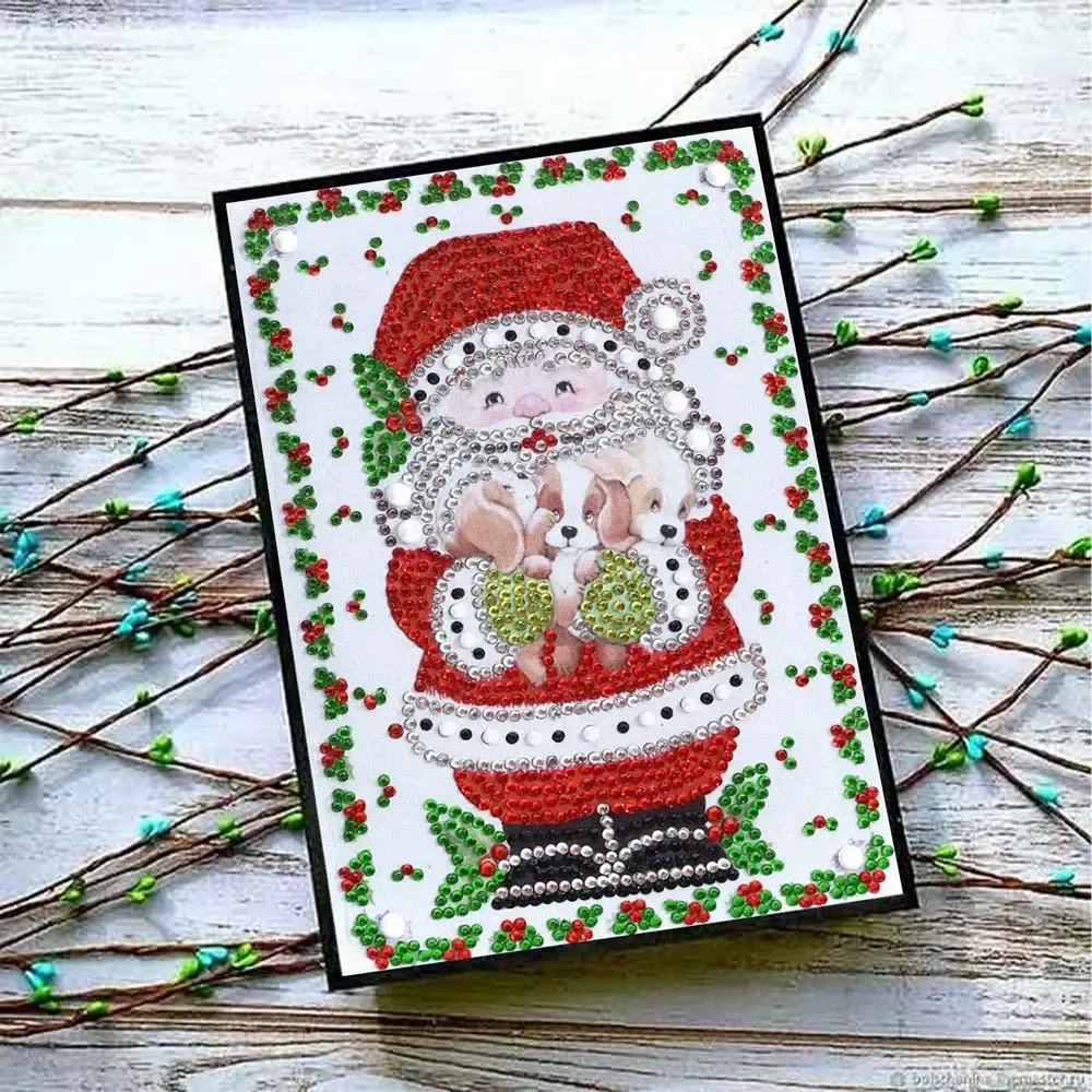 Cahier Diamond Painting Père Noël avec Chiots - Noël enchanté