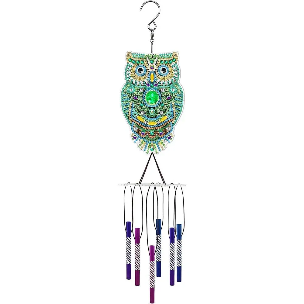 Carillon à vent en broderie diamant - Hibou élégant