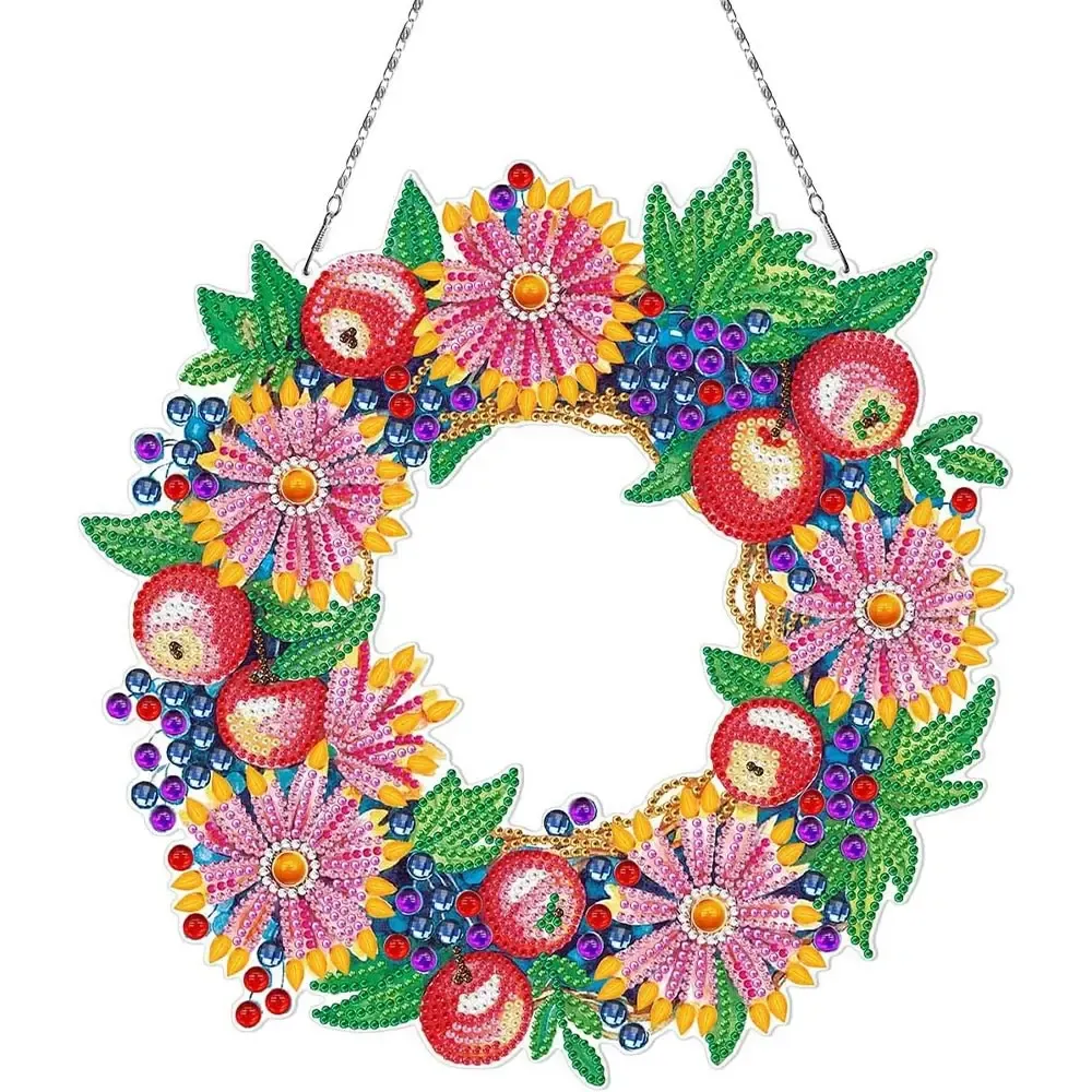 Couronne recto verso diamond painting : fruits pour suspension murale