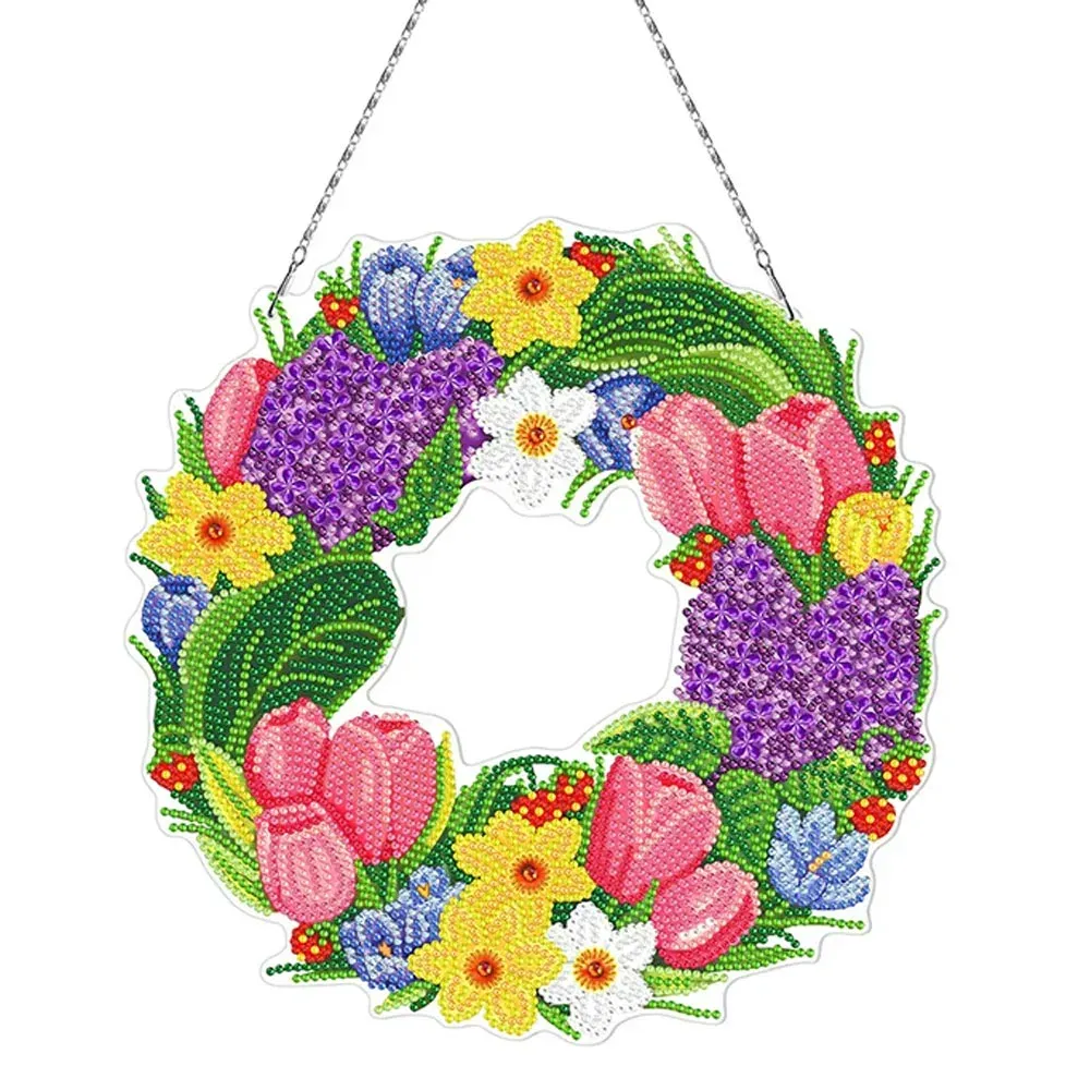 Couronne recto verso diamond painting - Tulipes pour suspension décorative
