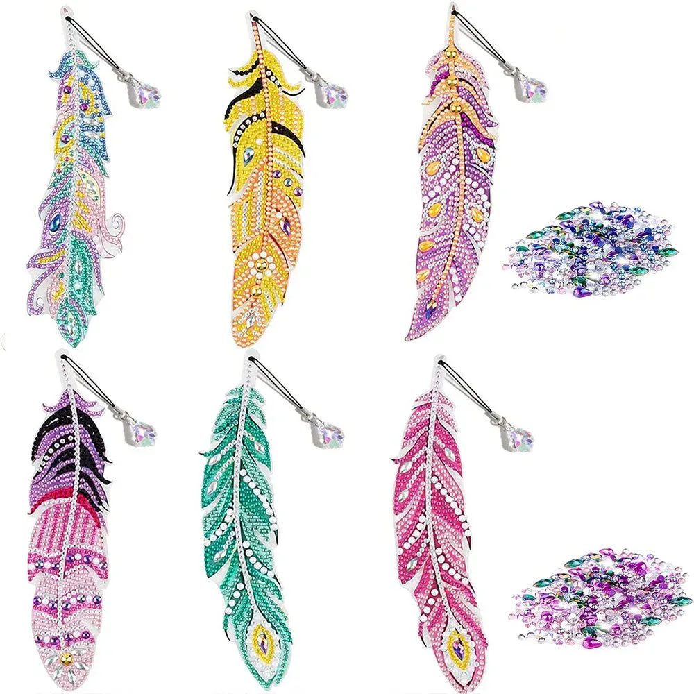 Marque-pages Plume - Lot de 6 en broderie diamant élégante