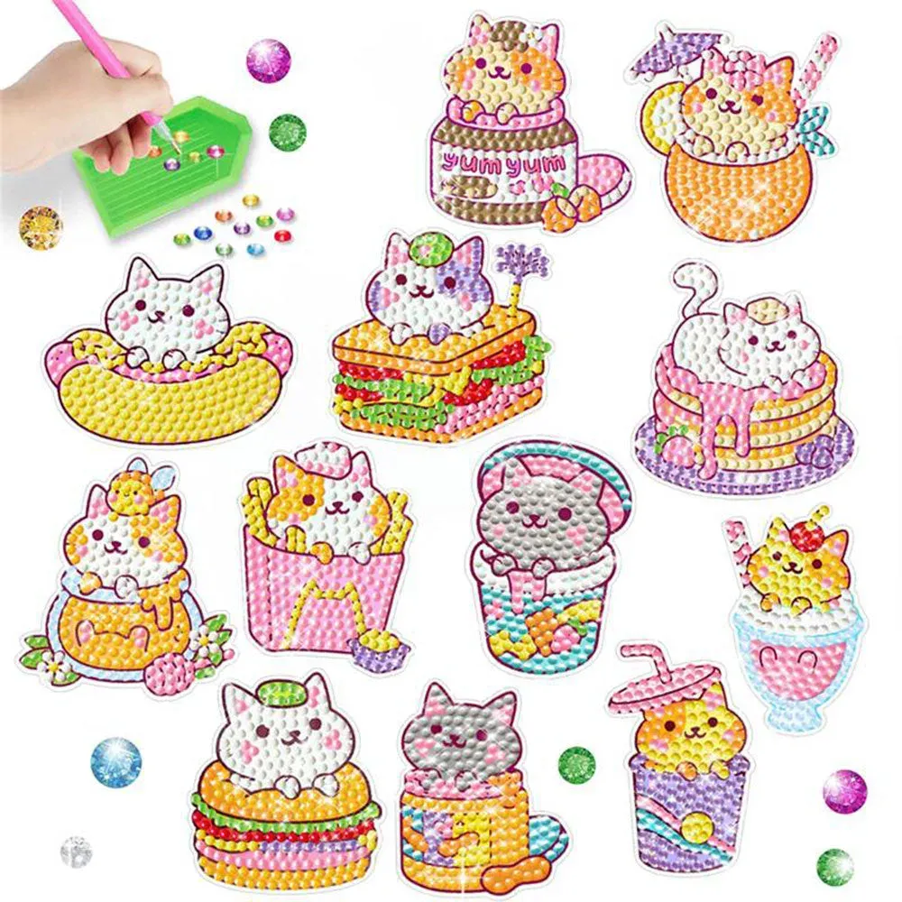 Autocollants Diamond Painting - 12 Chats pour Personnaliser vos Créations