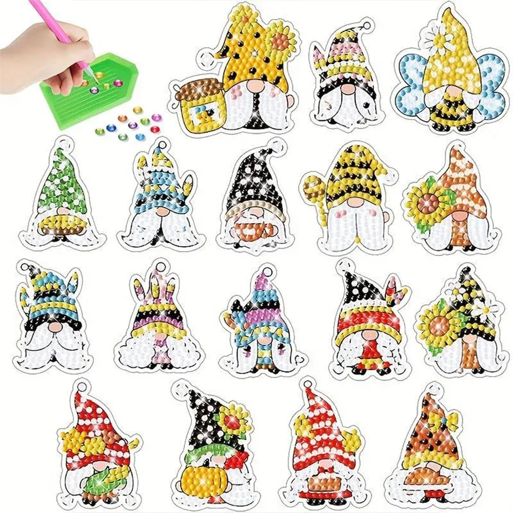 Autocollants Gnome pour broderie diamant - 17 motifs enchanteurs