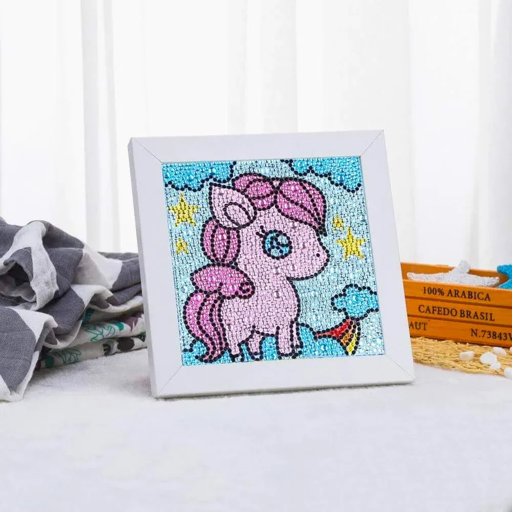 Broderie diamant enfant Licorne avec cadre photo 15x15 cm