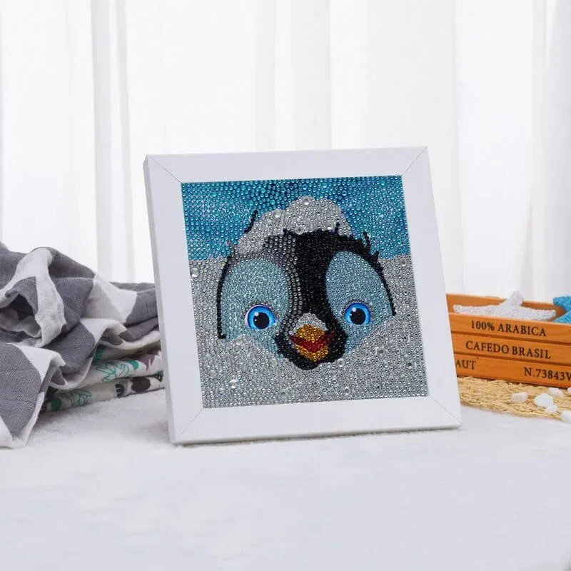 Diamond Painting Enfants Pingouin avec Cadre Photo - 15 × 15 cm