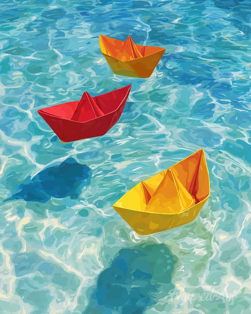 Broderie diamant Bateaux en Origami sur l'Eau