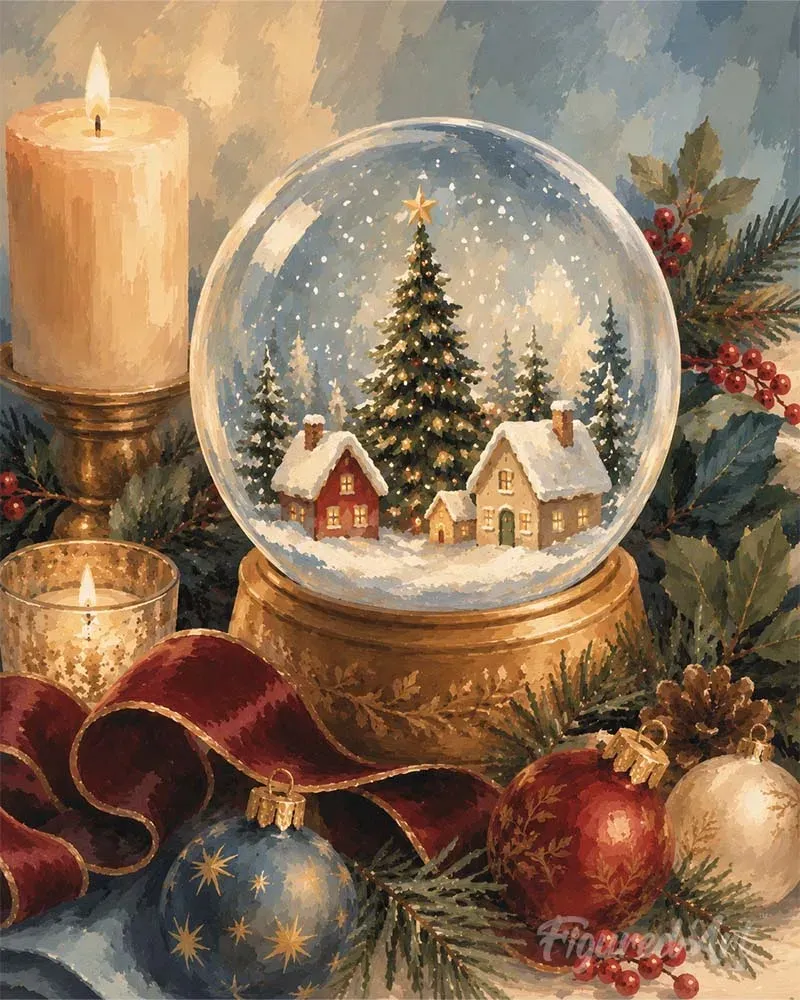 Broderie diamant Boule à neige de Noël