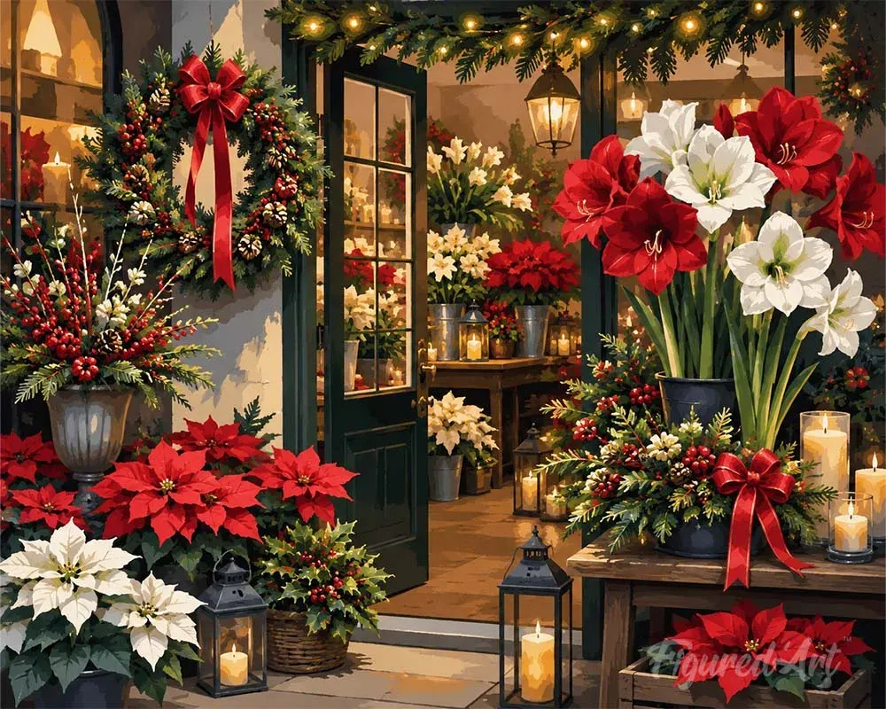 Broderie diamant Boutique de fleurs à Noël