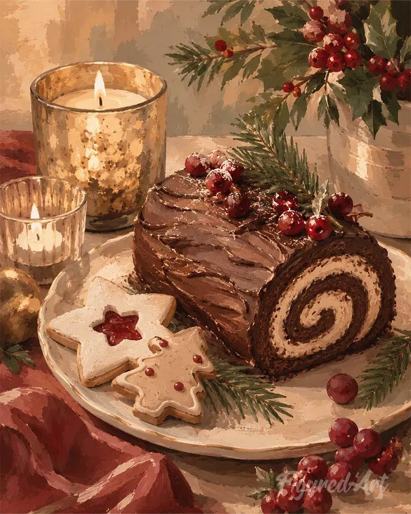 Broderie diamant Bûche de Noël