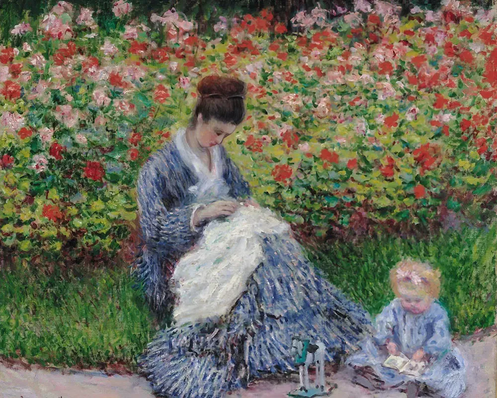 Broderie diamant Camille Monet et un enfant au jardin à Argenteuil - Monet