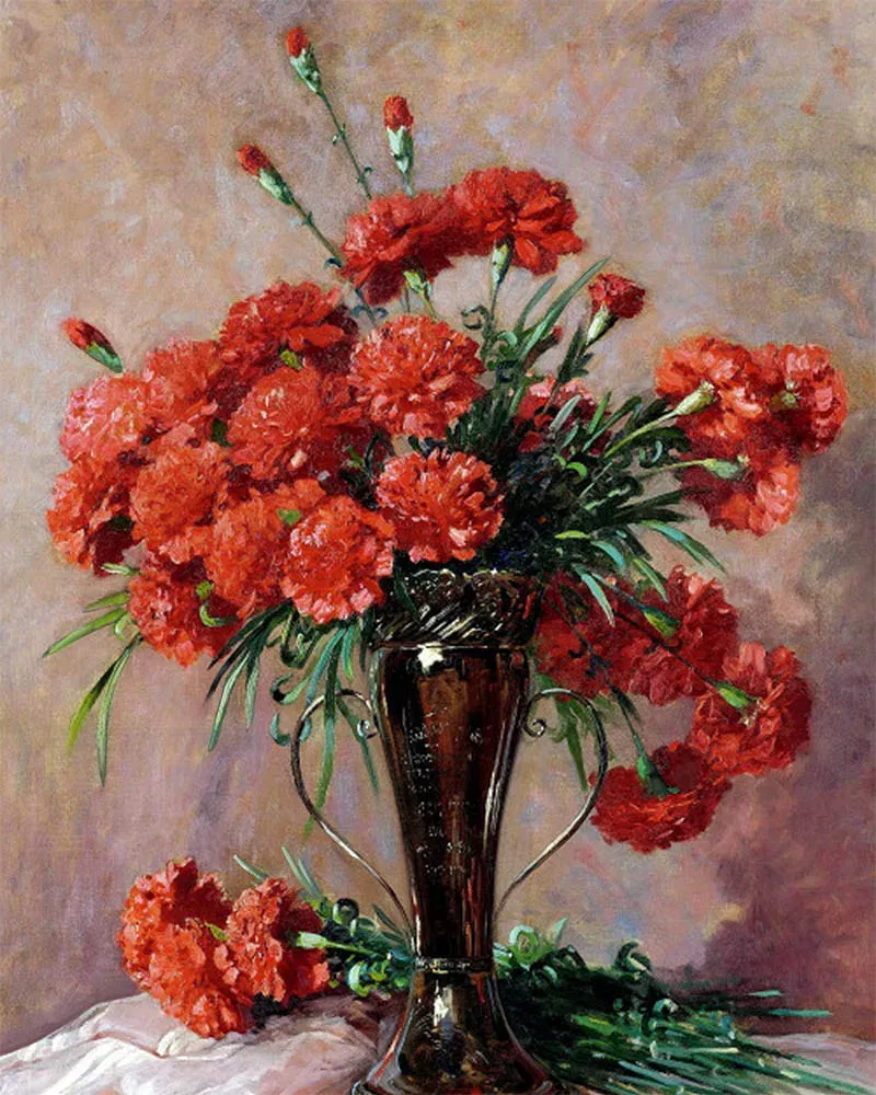 Broderie diamant Carnations in a silver vase - Abbott Fuller Graves