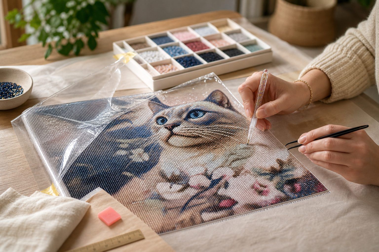 Réussir la pose d'un diamond painting chats sans abîmer la toile