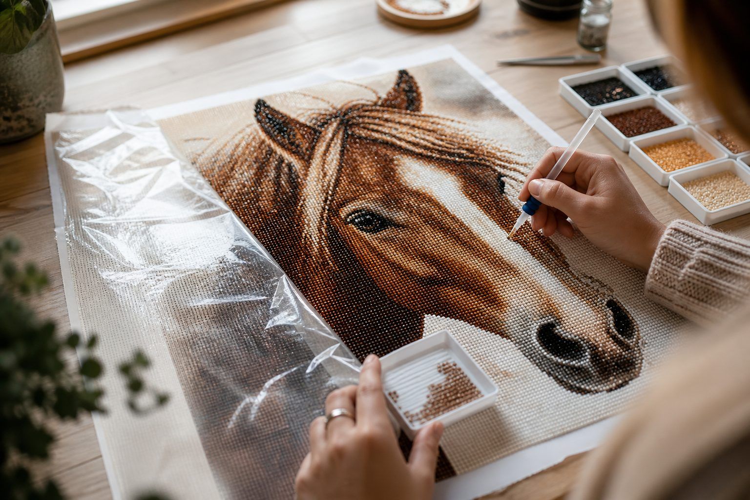 Une broderie diamant cheval réussie : préparer la toile et poser les strass