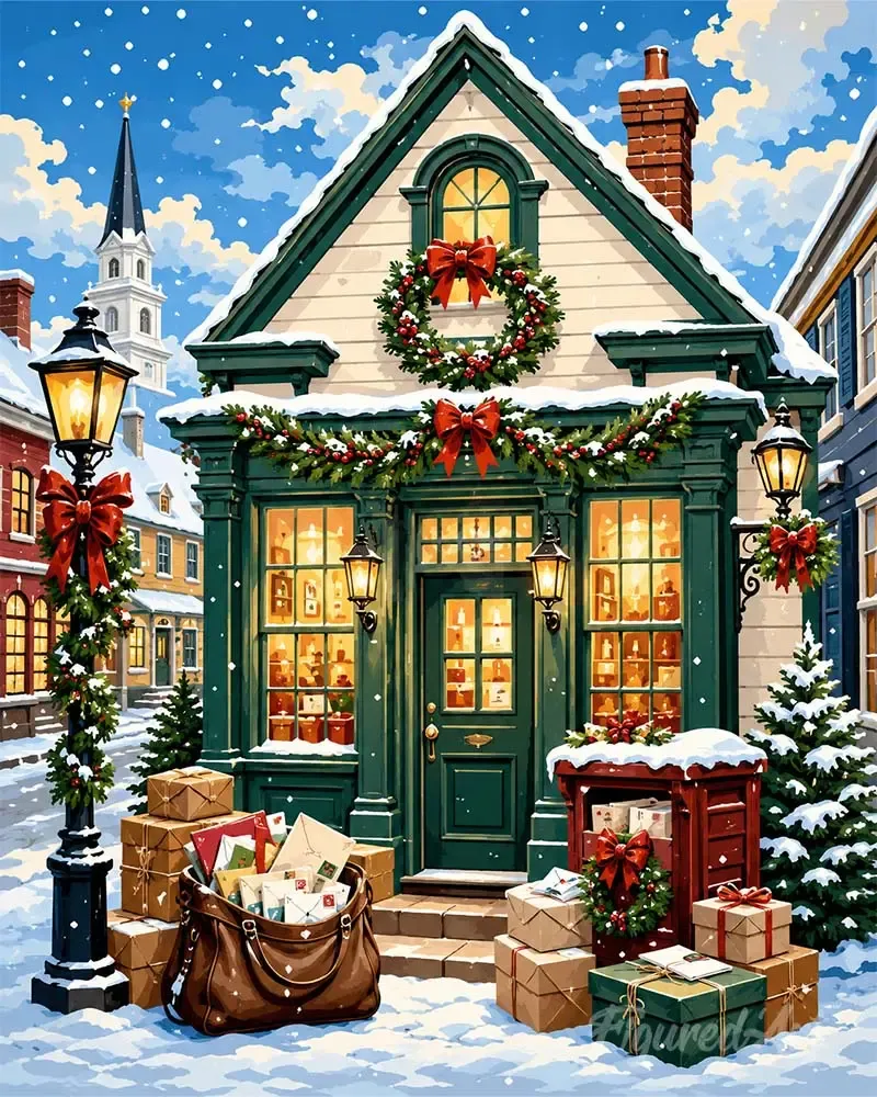 Broderie diamant Cottage de Noël chaleureux