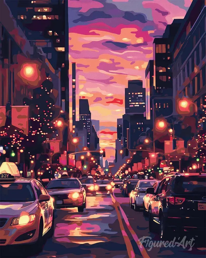 Broderie diamant Coucher de soleil urbain