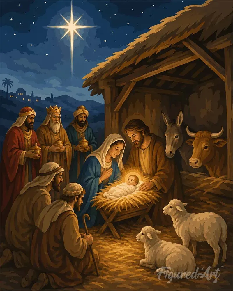 Broderie diamant Crèche de Noël