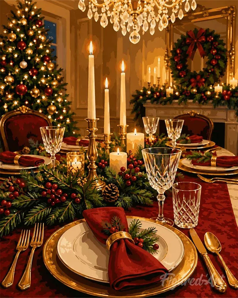 Broderie diamant Dîner de Noël aux chandelles