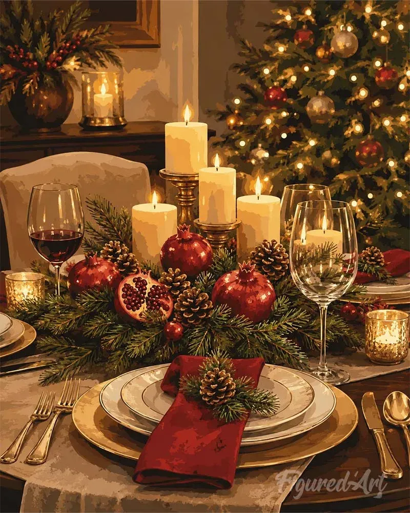 Broderie diamant Élégante table de Noël