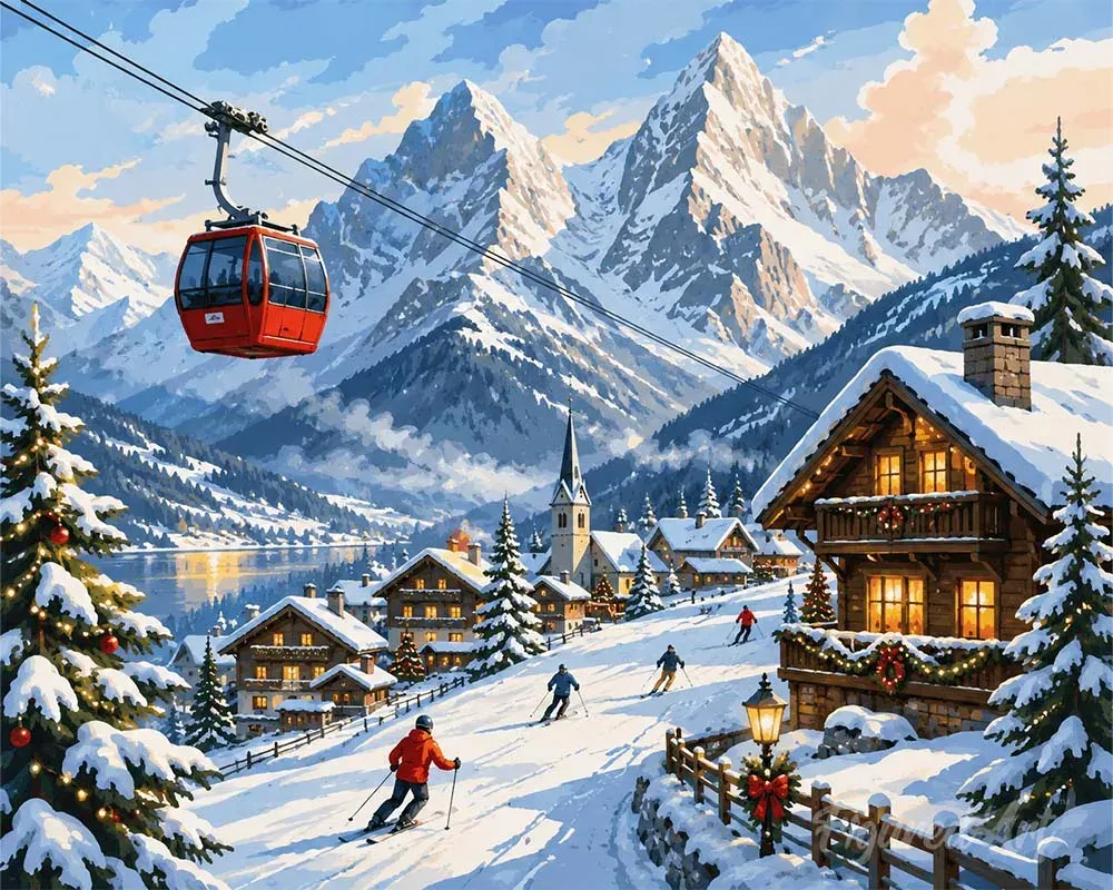 Broderie diamant Escapade de Noël dans les Alpes