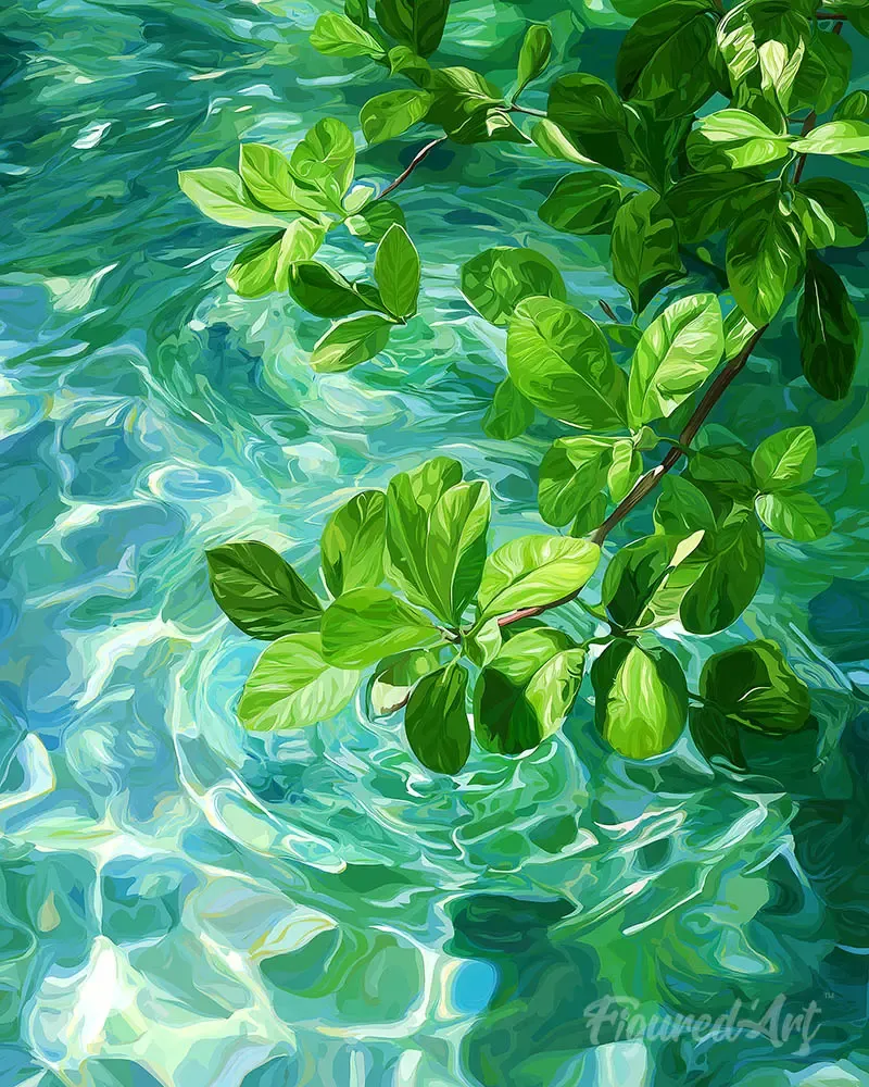Broderie diamant Feuilles sur Eau Cristalline