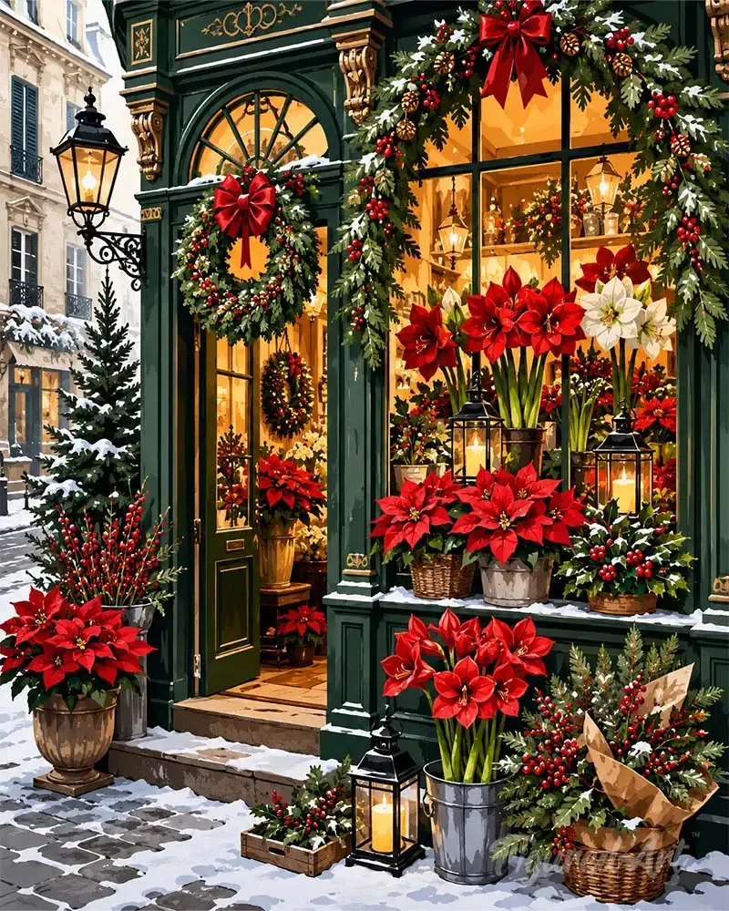 Broderie diamant Fleuriste à Noël