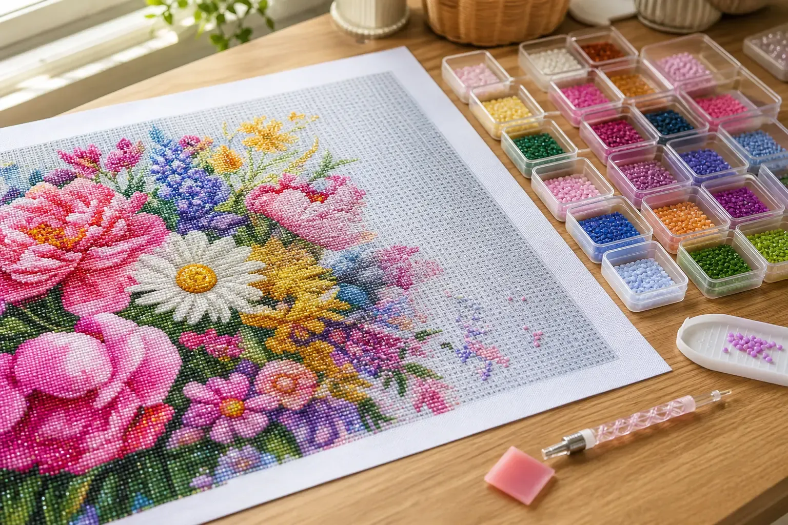Le diamond painting de fleurs transforme vos murs en jardin coloré