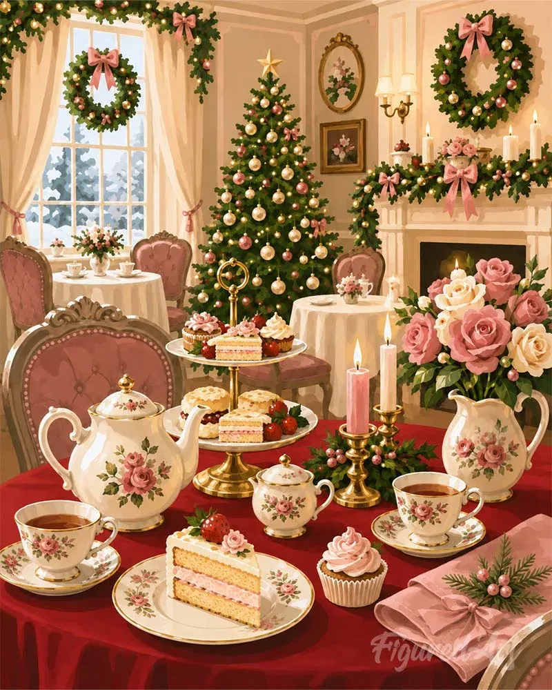 Broderie diamant L'heure du thé de Noël