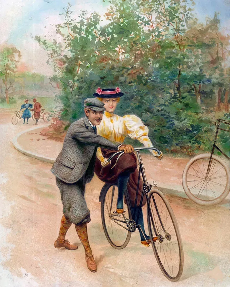 Broderie diamant Leçon de bicyclette romantique - peinture vintage