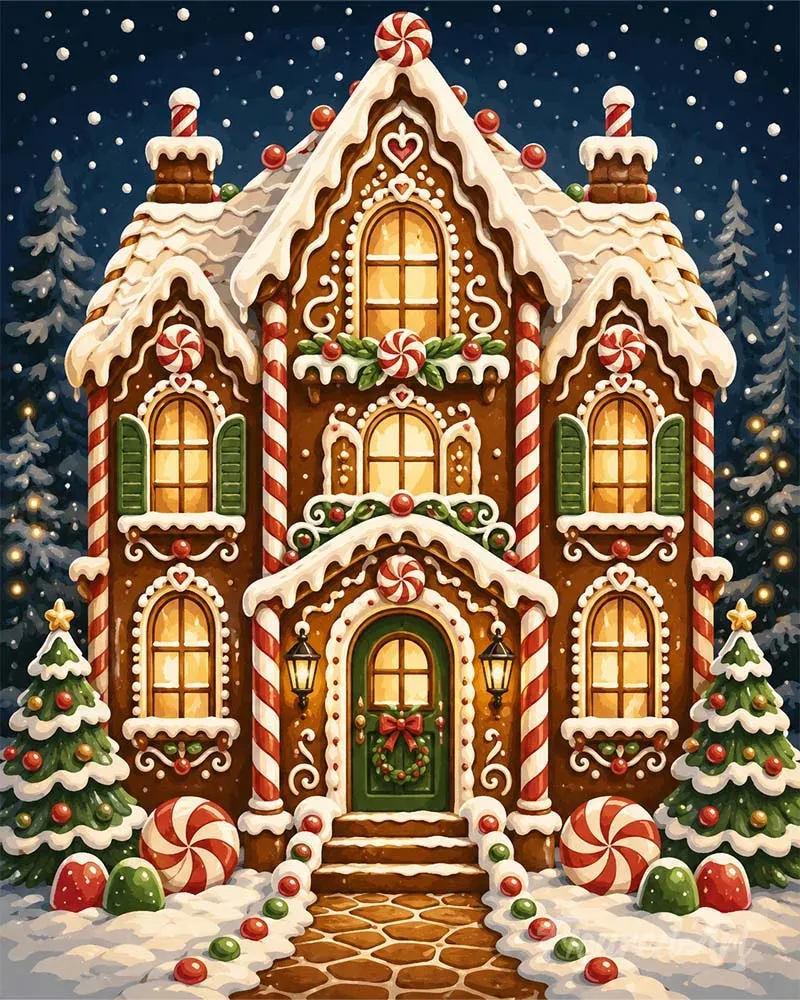 Broderie diamant Maison en pain d'épices de Noël