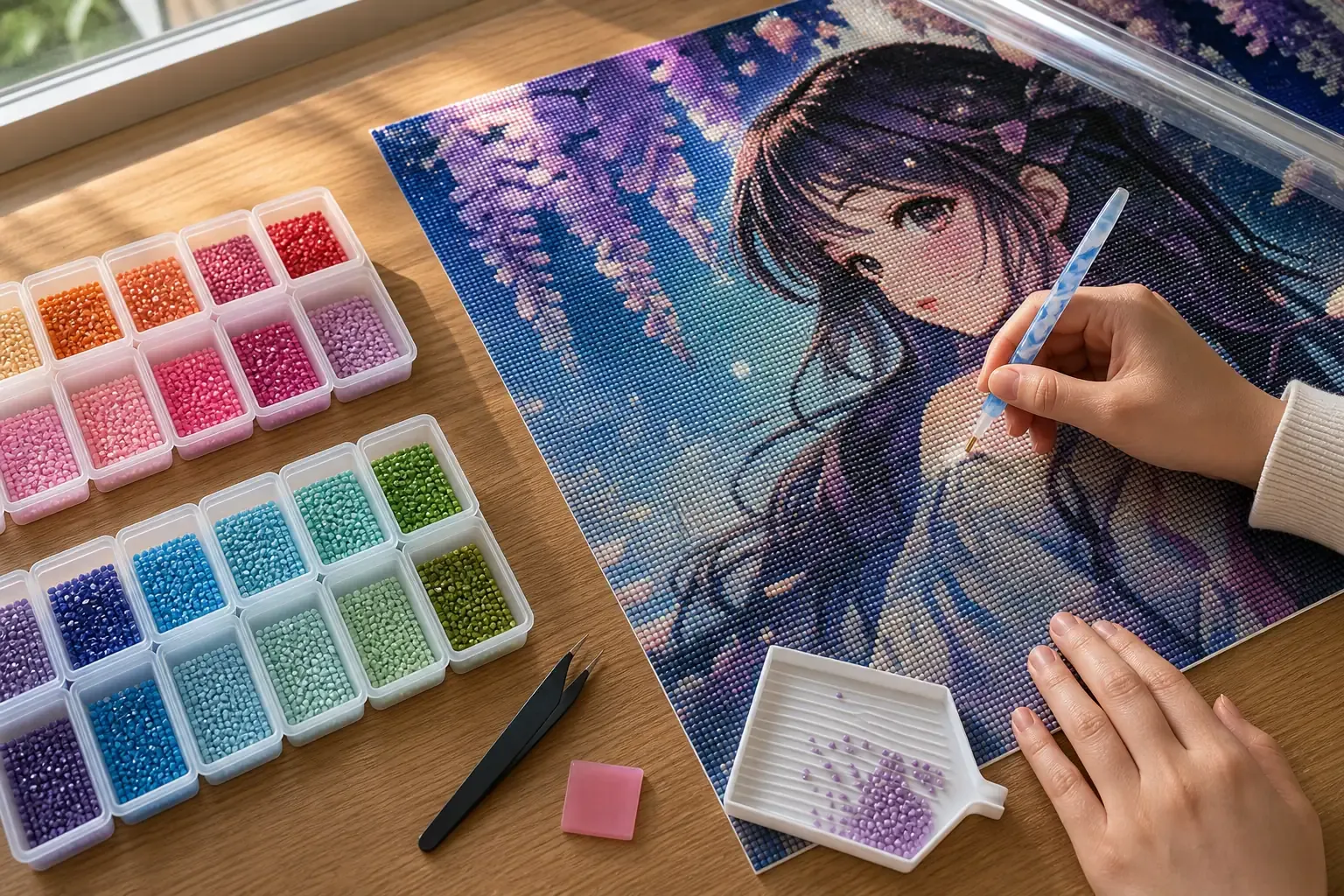 Le diamond painting manga révèle ses détails toile après toile