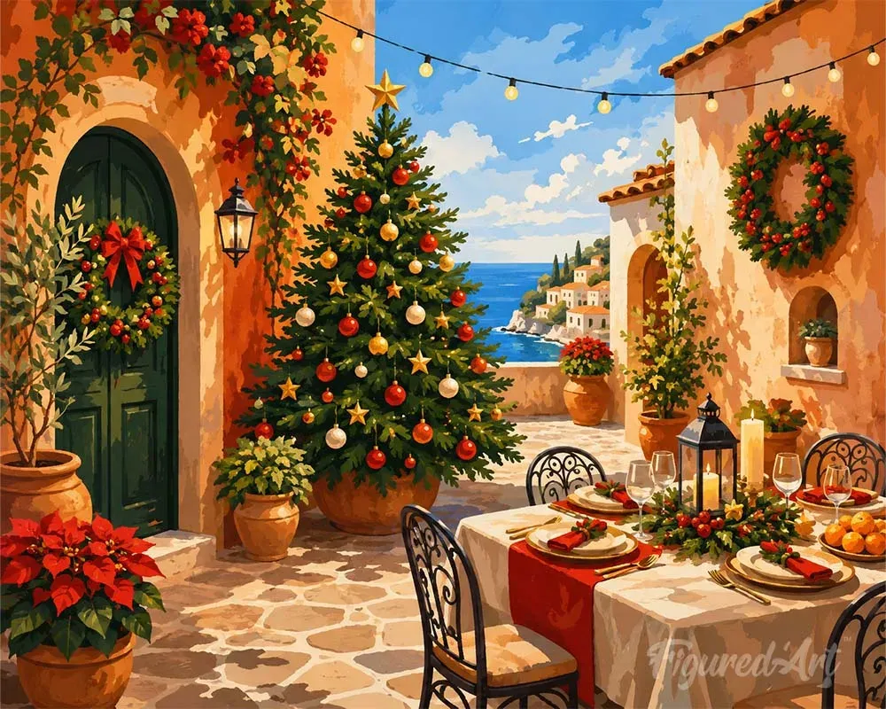 Broderie diamant Noël au bord de la mer