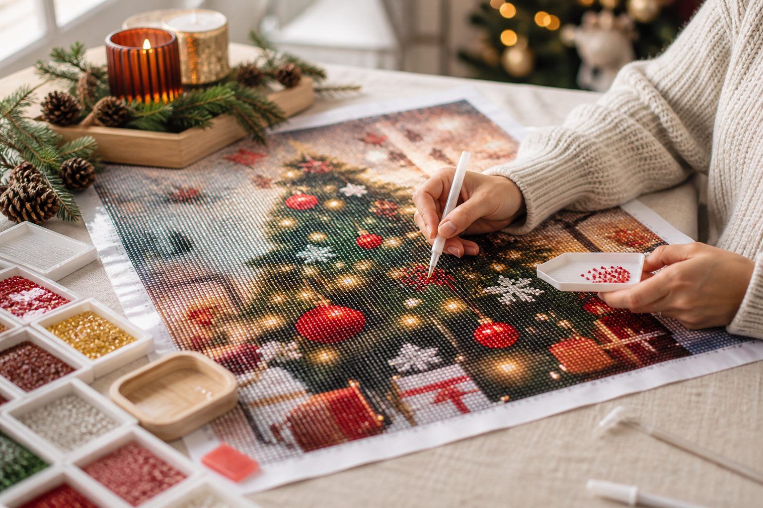 Comment faire un tableau en diamant sur le thème de Noël ?