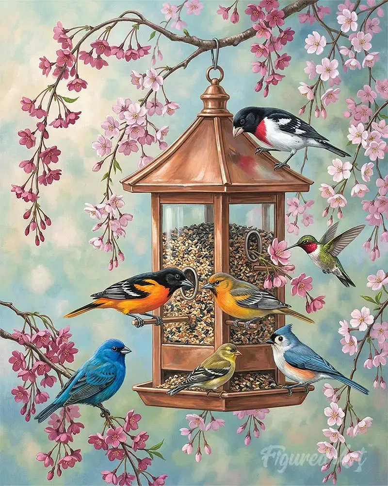 Broderie diamant Oiseaux et Fleurs de Cerisier - Kit complet Mille Facettes