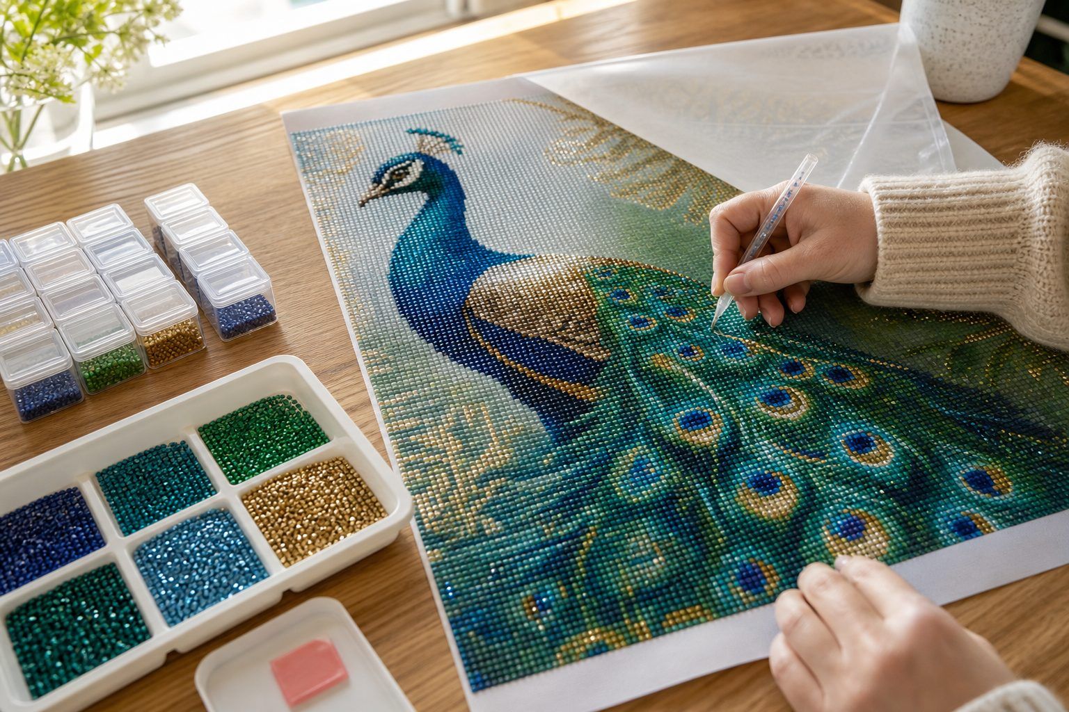 Comment réaliser un tableau diamond painting paon proprement