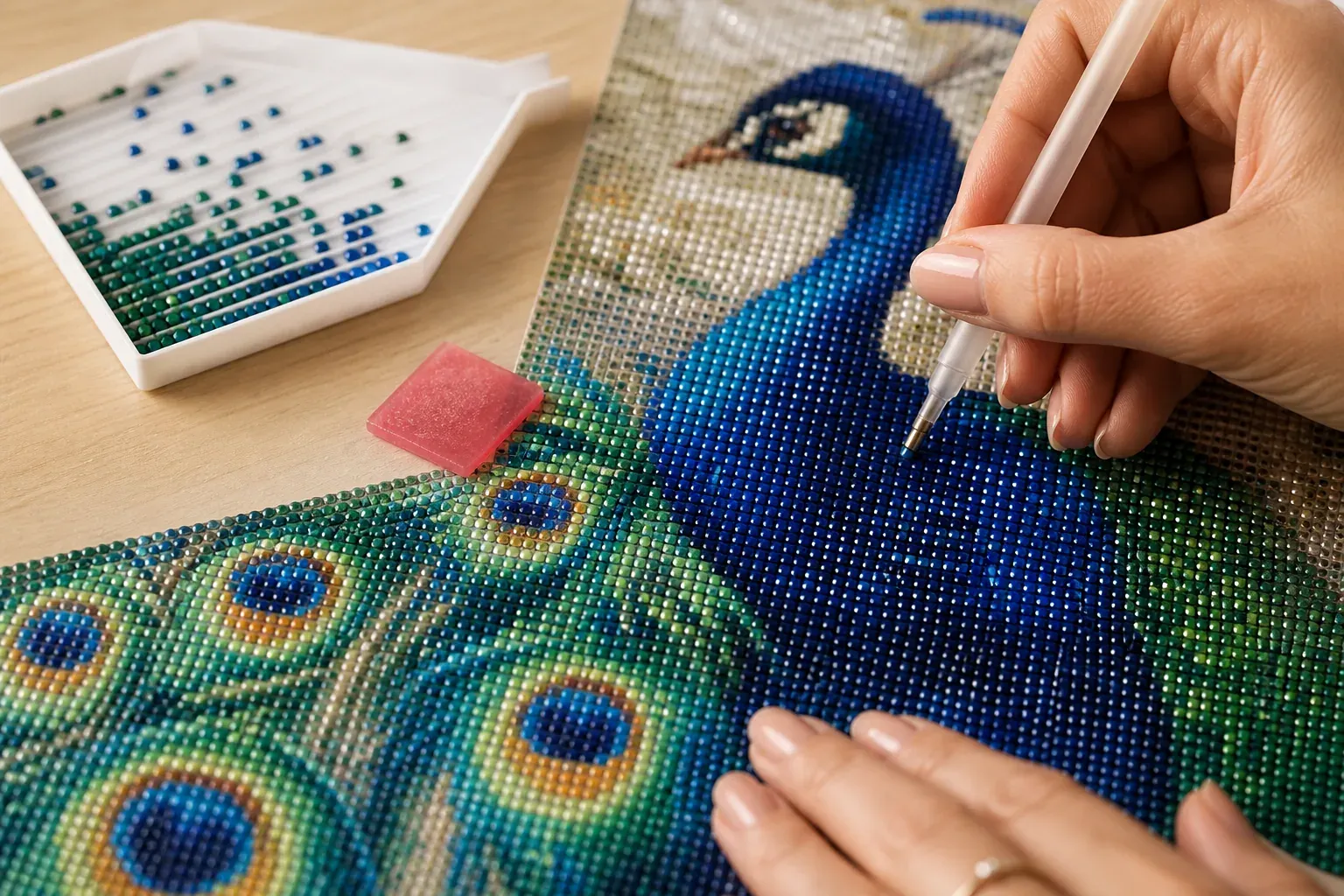 Le diamond painting paon révèle ses plus beaux détails