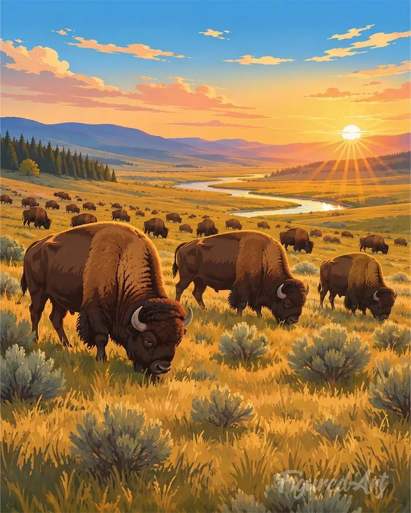 Broderie diamant Parc national de Yellowstone, Bisons de la vallée de Lamar - Wyoming