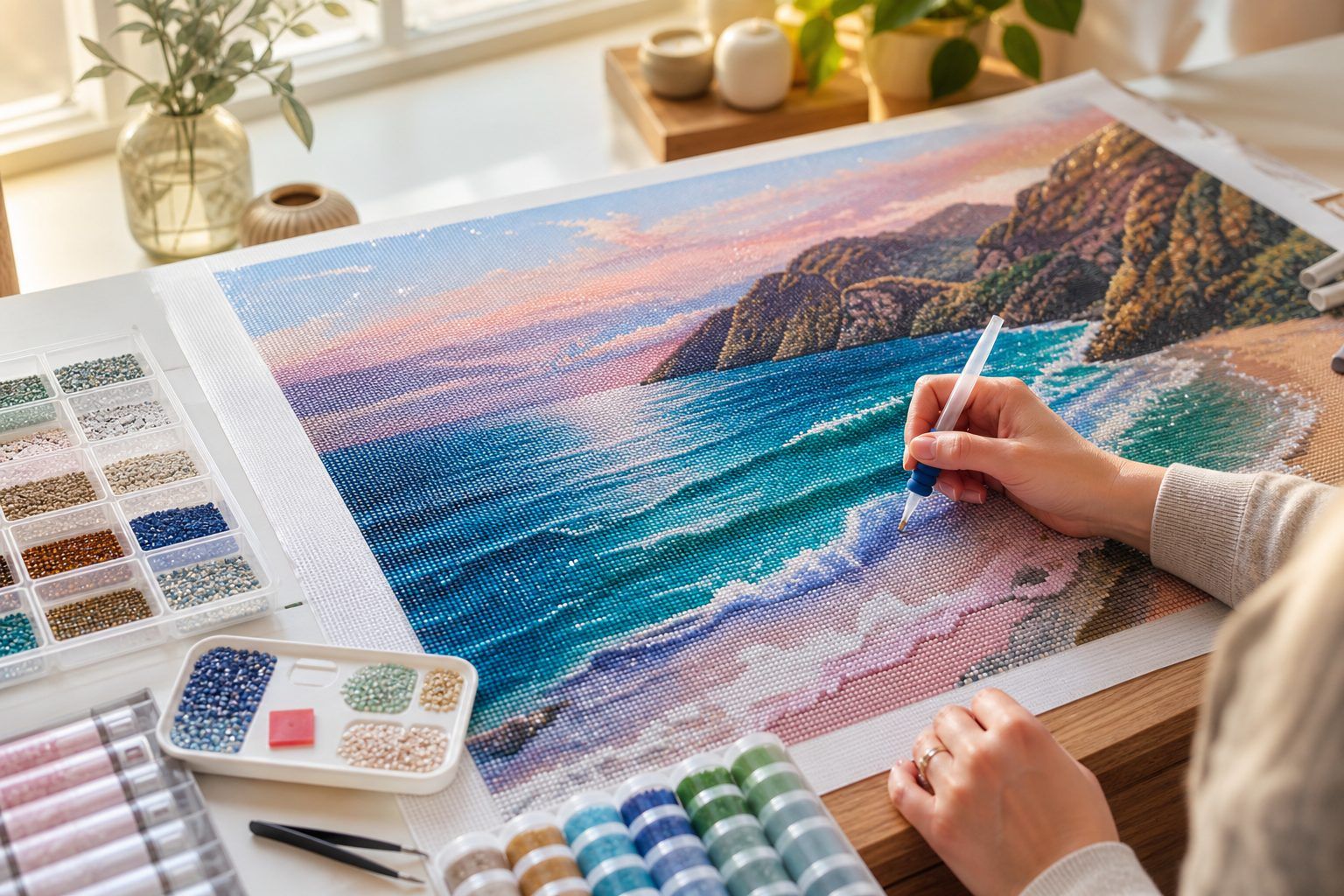 Préparer et poser une broderie diamant paysage maritime
