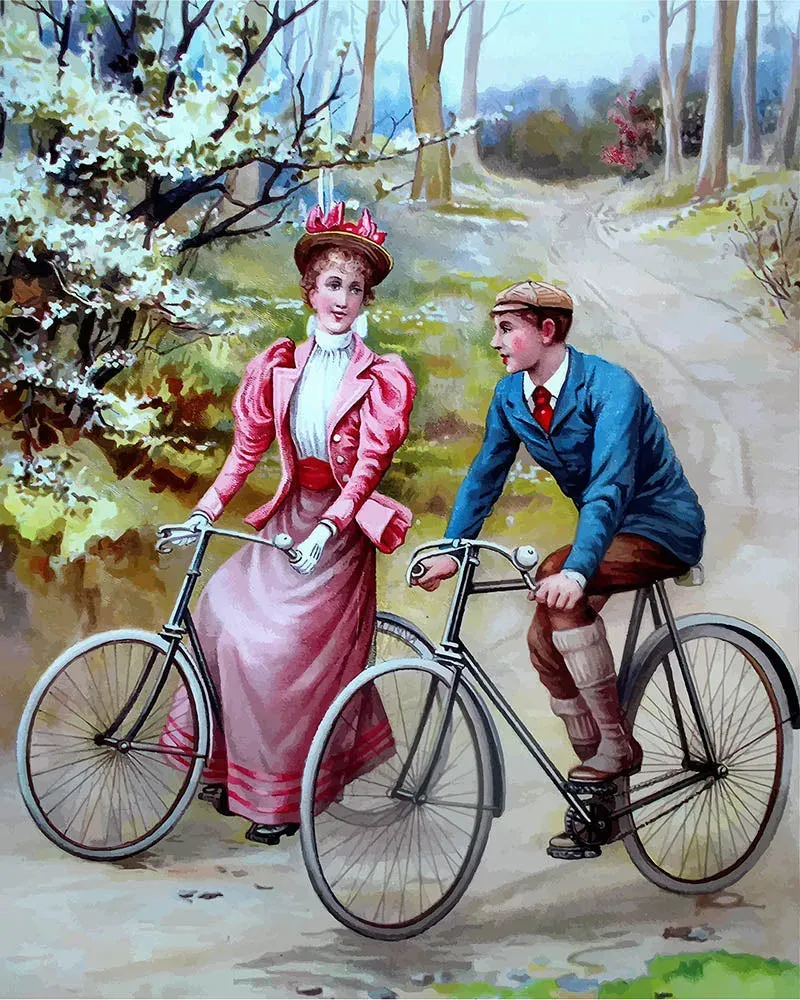 Broderie diamant Peinture vintage de couple à vélo