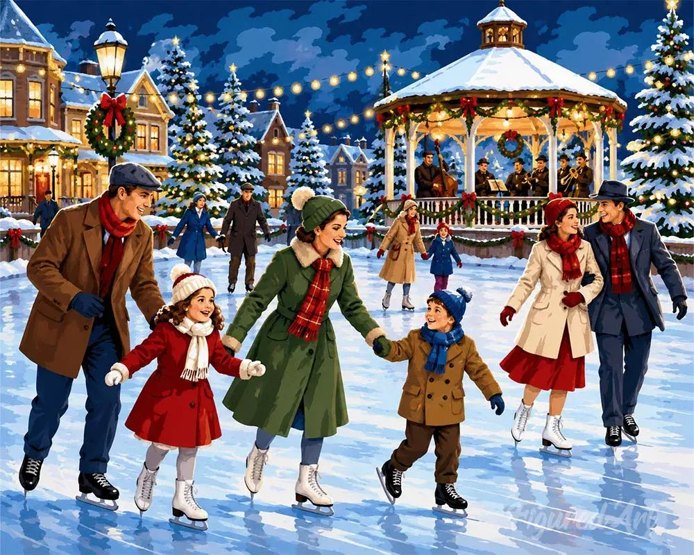 Broderie diamant Plaisirs d'hiver en famille
