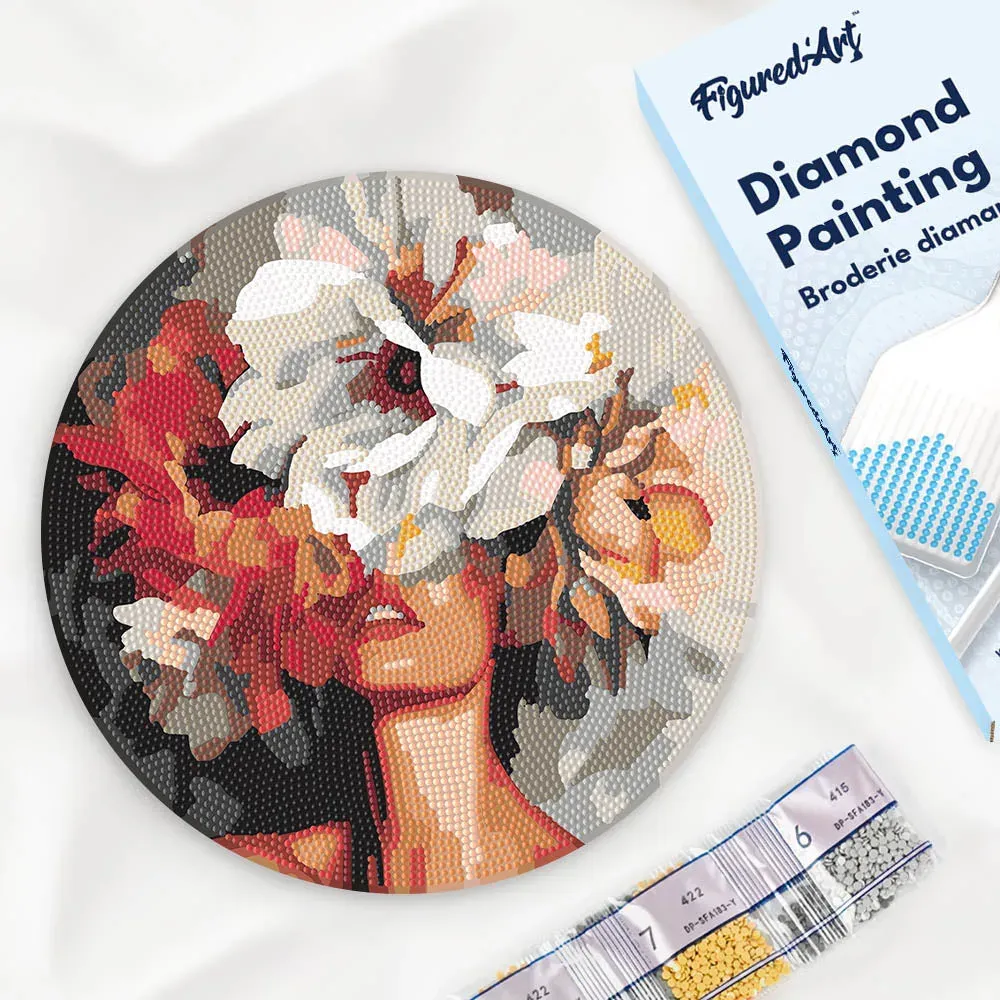 Broderie diamant sur Disque en Bois - Beauté derrière les fleurs