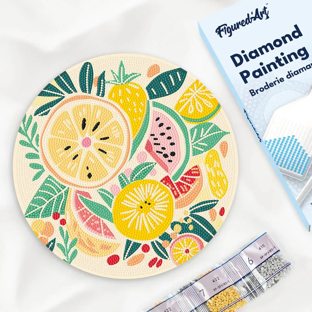 Broderie diamant sur Disque en Bois - Fruits