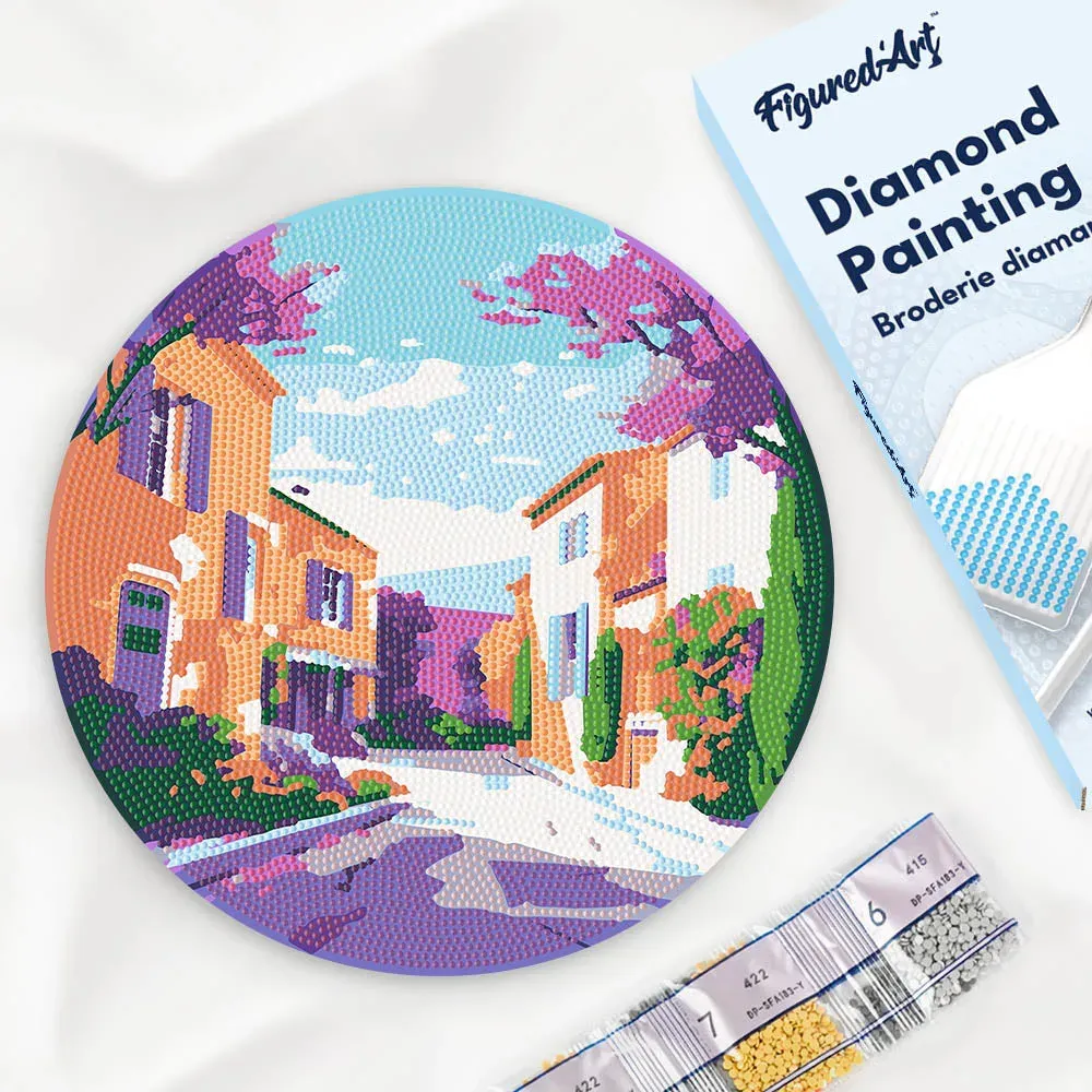 Broderie diamant sur Disque en Bois - Printemps en Provence