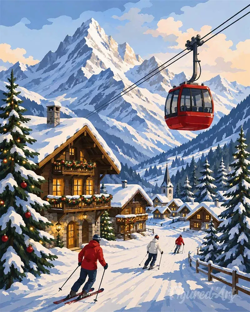 Broderie diamant Vacances d'hiver dans les Alpes