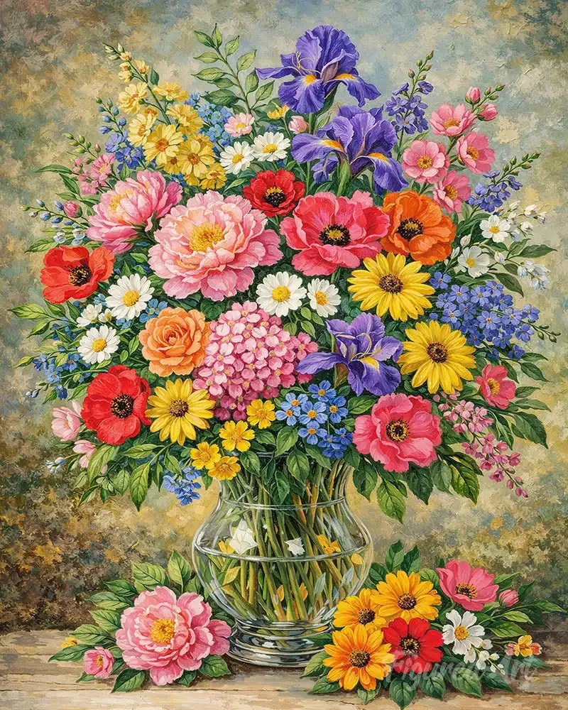 Broderie diamant Vase de Fleurs Sauvages Colorées