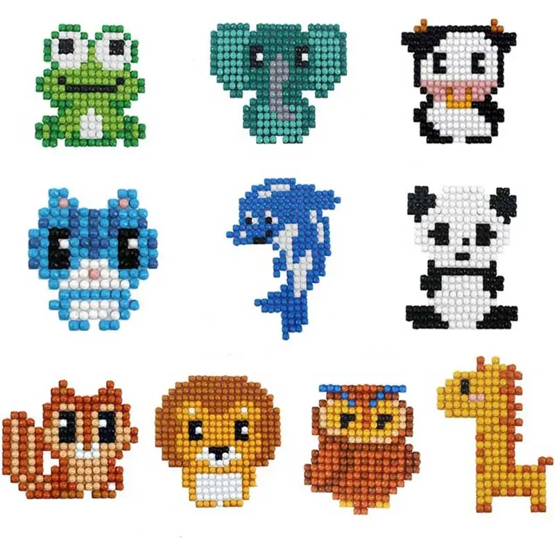 Autocollants Diamond Painting Animaux pour Enfants - Lion, éléphant et girafe