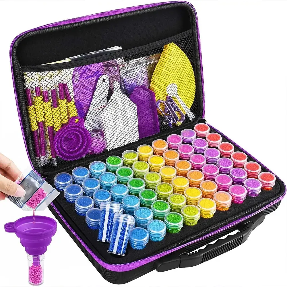 Étui de rangement violet pour broderie diamant 60 compartiments